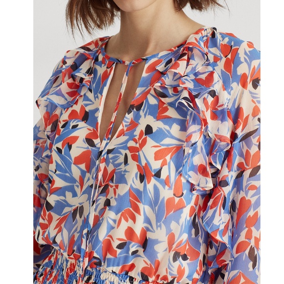 Lauren Ralph Lauren: Floral Crinkled Georgette Dress Save to Wishlist (NWT) - Picture 4 of 7